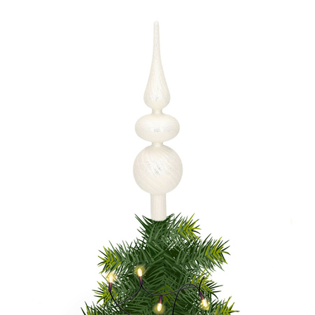 Glass christmas tree topper silver swirl with beads 32 cm