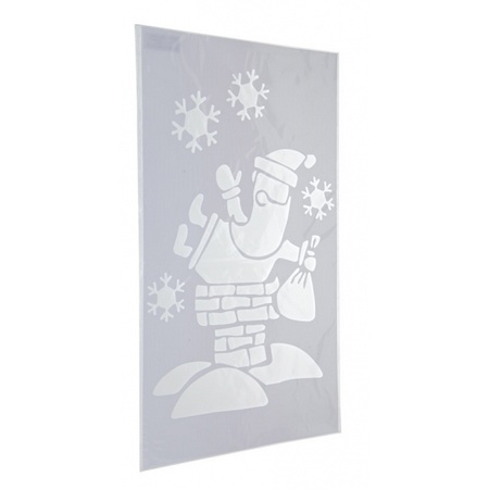 Sneeuwspray kerst raamsjablonen merry christmas tekst en kerstmannen plaatje met sneeuwspray 54 cm