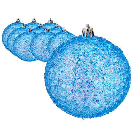 Krist+ Kerstballen - 12x st - blauw glitter - kunststof - 8 cm