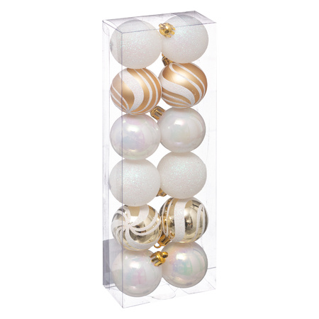 Atmosphera kerstballen - D4 cm - 12x- parelmoer wit/goud - plastic
