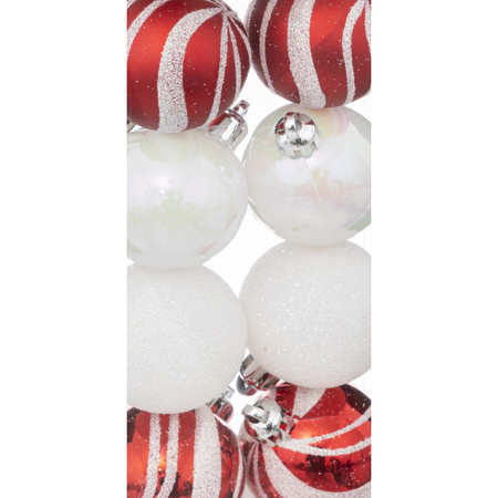 Christmas baubles mix white pearl and red plastic 4 cm