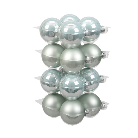 52x pcs glass christmas baubles mint green (oyster grey) 6 and 8 cm