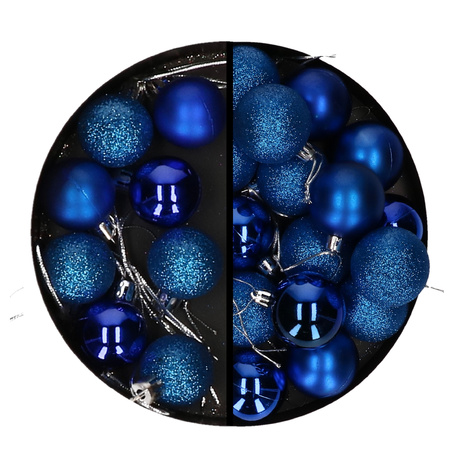 Christmas baubles 20x pcs blue 3 and 4 cm plastic