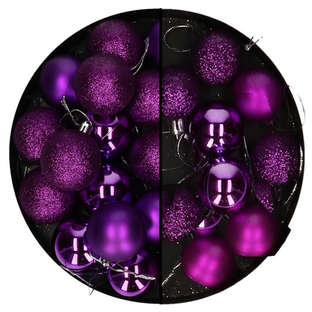 Kerstballen 20x stuks paars 3 en 4 cm kunststof