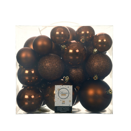 Decoris Kerstballen - 26x st - kunststof - kaneel bruin - 6-8-10 cm