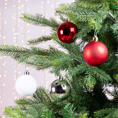 Decoris kerstballen - 30x - rood/wit parelmoer/zilver- 6 cm -kunststof