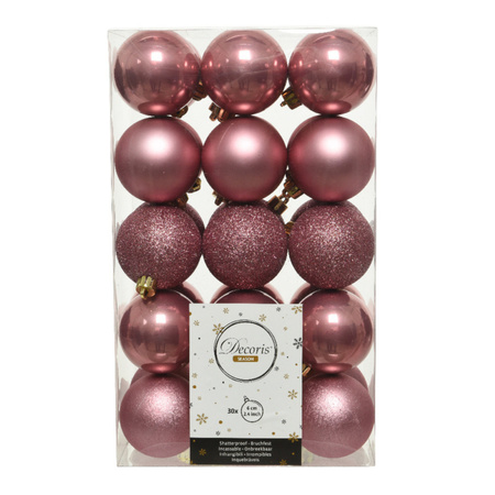 Kerstballen - 30x st - ouderoze - 6 cm - kunststof - velvet