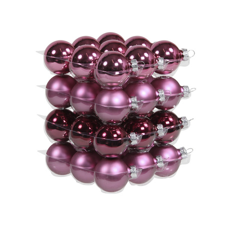 36x Glass christmas baubles cherry pink heather 4 cm 