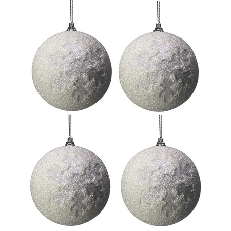 Peha kerstballen - 4x st - wit - kunststof - 8 cm - sneeuw