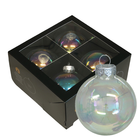 Kerstballen van glas - 4x - transparant parelmoer -10 cm -milieubewust