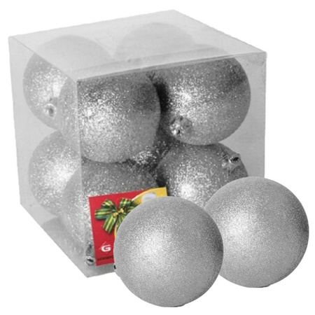 Gerimport Kerstballen - 8x st - zilver - glitters - 7 cm - kunststof