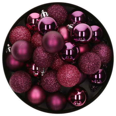 Christmas baubles 18x pcs - berry pink - 3 cm - plastic