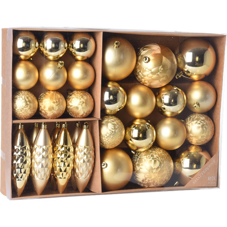 Kerstboomversiering set met 31 kerstornamenten goud van kunststof