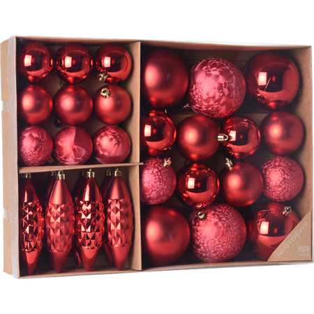 Kerstboomversiering set met 31 kerstornamenten rood van kunststof