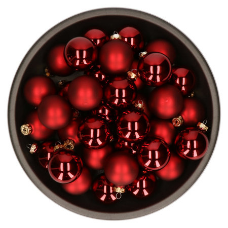 Set of 36x pcs glass christmas baubles burgundy red 6 cm