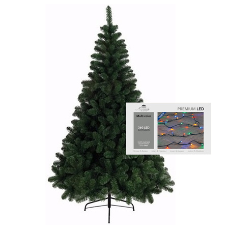 Kerstboom 210 cm incl. kerstverlichting lichtsnoer gekleurd
