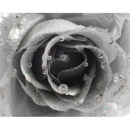 Decoris kerstboom bloem op clip - zilver - 14 cm - kunststof