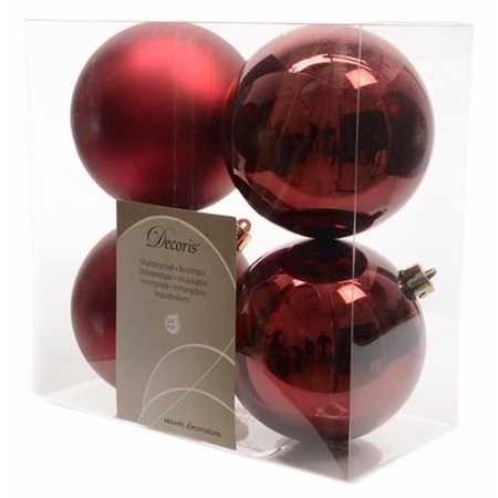 8-delige kerstballen set 10 cm donker rood