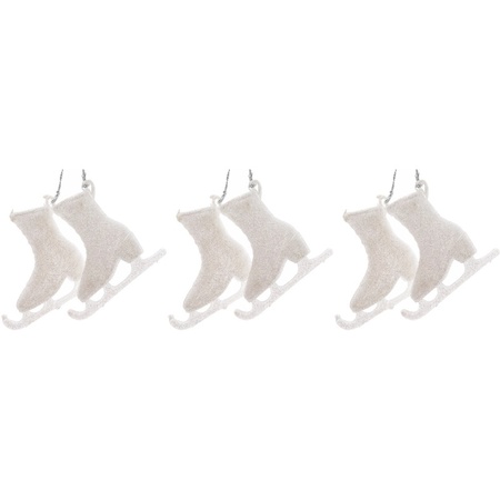 Kerstboomdecoratie hanger schaatsen 6 stuks wit