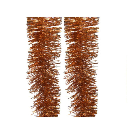 Decoris kerstslingers/folie slingers- 2x- koper - 270 x 7 cm - lametta