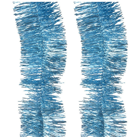 Decoris kerstslingers/folie slingers - 2x -blauw - 270 x 7 cm -lametta