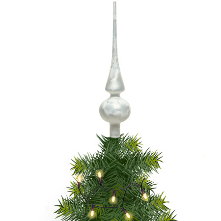 Kerstboom piek ijs wit van glas met mat finish 26 cm