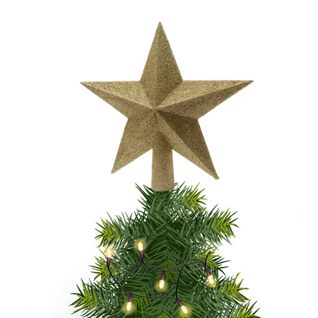 Kerstboom piek kunststof goud glitter 19 cm