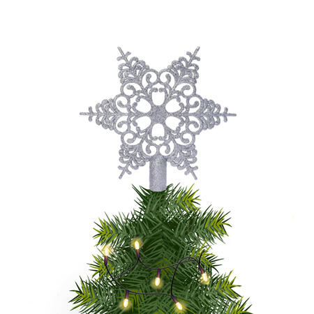Open christmas tree topper star glitter silver 19 cm
