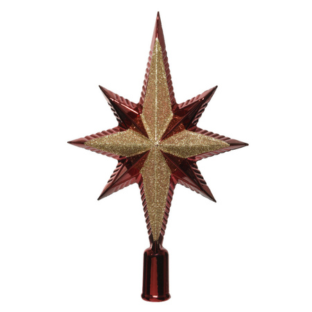 Decoris piek - ster vorm - kunststof - donkerrood/goud - 2,5 cm