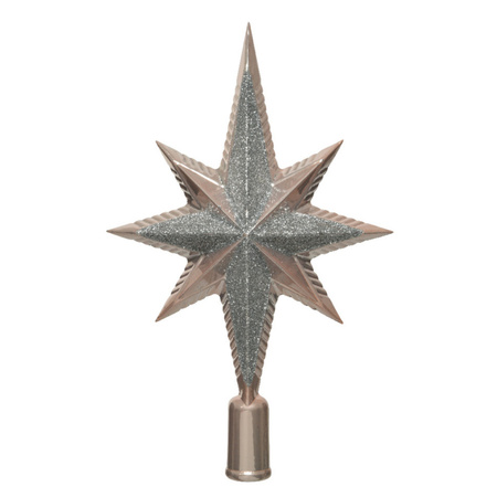 Plastic star christmas tree topper light pink/silver glitter 25,5 cm