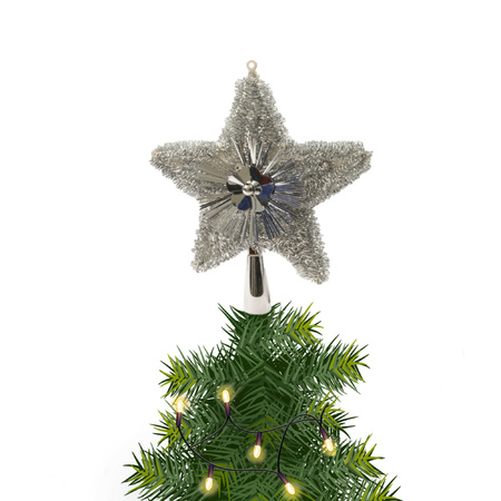 Kerstboom piek/topper ster kunststof glitters zilver 23 cm