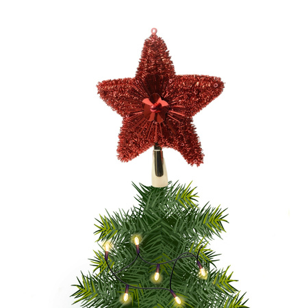 Kerstboom piek/topper ster rood met glitters 23 cm