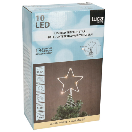 Kerstboom ster piek/topper zilver met LED verlichting H22 x D13 cm