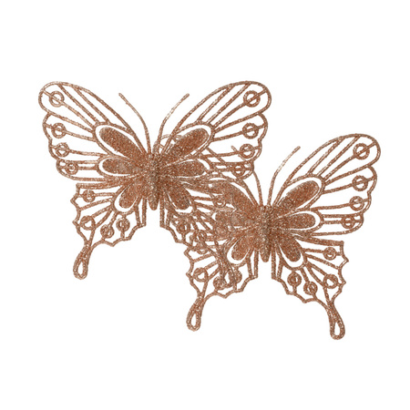 Christmas butterflies on clip 4x pcs - light pink - 13cm