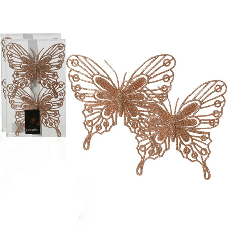 Christmas butterflies on clip 4x pcs - light pink - 13cm