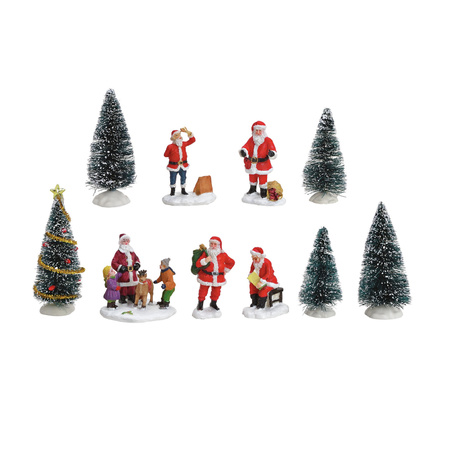 Christmas village figures and tree of plastic