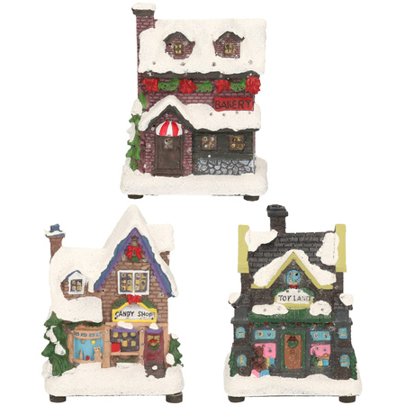 Kerstdorp huisjes set van 3x huisjes met Led verlichting 12 cm