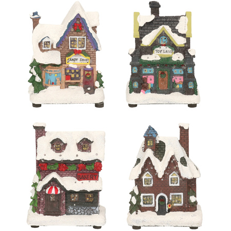 Christmas village set of 4x houses with Led lights 12 cm