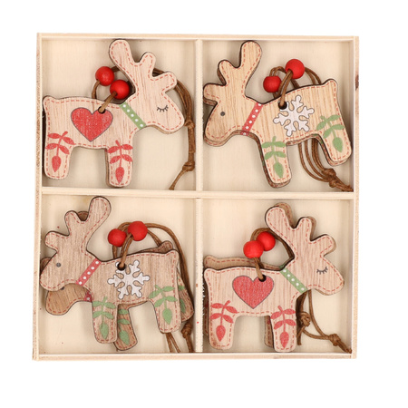 Set of 24x wooden reindeer chritstmas decorations 5 x 6 cm
