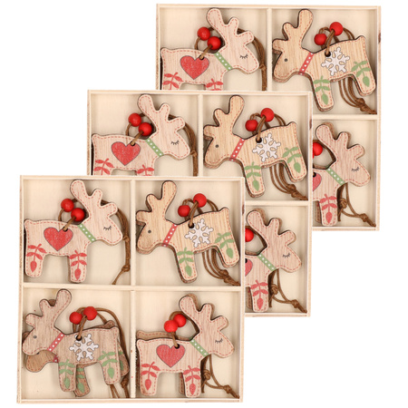 Set of 24x wooden reindeer chritstmas decorations 5 x 6 cm