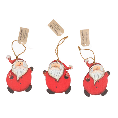 Kersthangers - 3x stuks - kerstmannen - hout - 10 cm