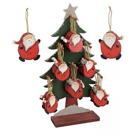 Set of 3x wooden christmas tree decoration Santa 10 cm