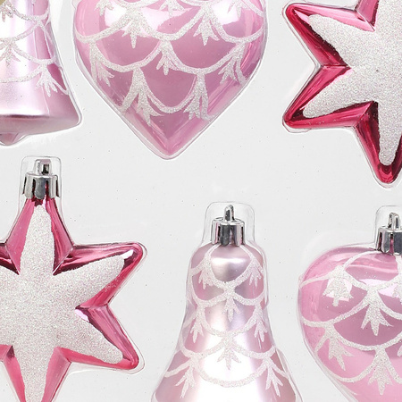Inge Christmas kerstornamenten figuurtjes - 6x stuks - roze - 9 cm