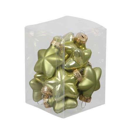 Othmar Decorations Kersthangers sterren - 12x st - salie groen - 4 cm - glas