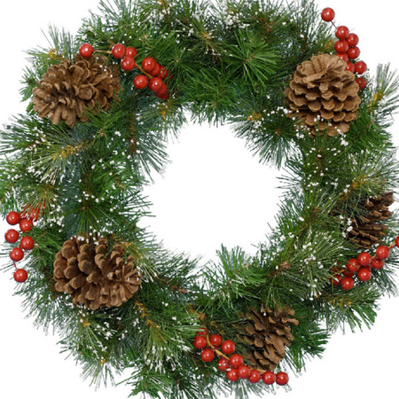 Christmas wreath green with snow and decoration 50 cm 