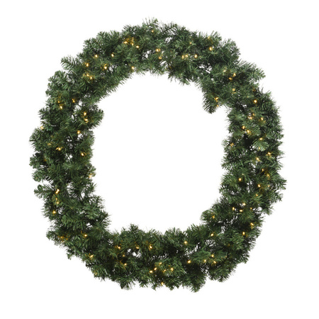Christmas wreath green with lights 60 cm plastic incl. door hanger