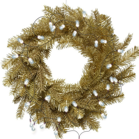 Kerstkrans goud glitter 50 cm incl. verlichting helder wit 4m