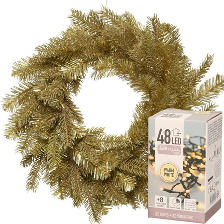 Christmas wreath gold glitters 50 cm incl. lights warm white 4m