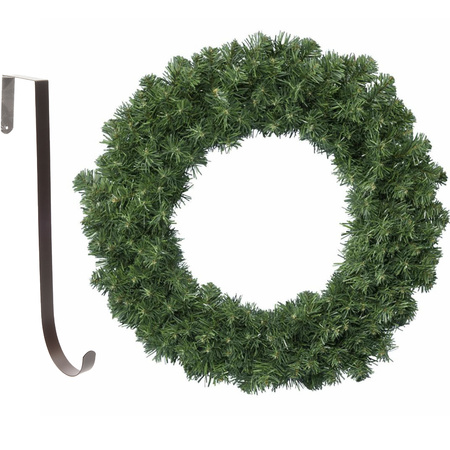 Christmas wreath green 35 cm plastic incl. door hanger