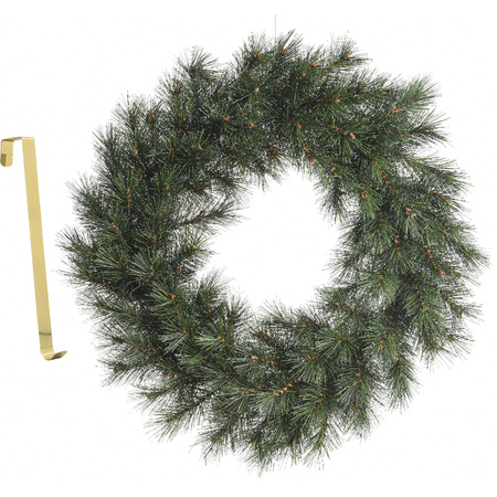 Kerstkrans groen 60 cm kunststof incl. messing deurhanger